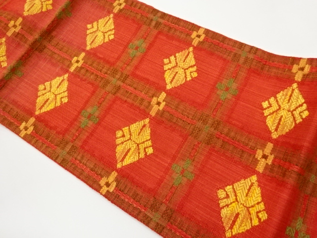 格子に菱模様織出し名古屋帯